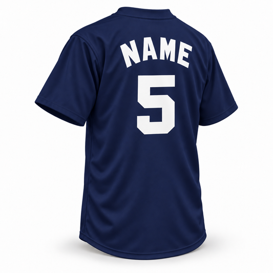 1921 Kansas City Monarchs NLB jersey navy back mockup with solid white block NAME and number 5 without outlines