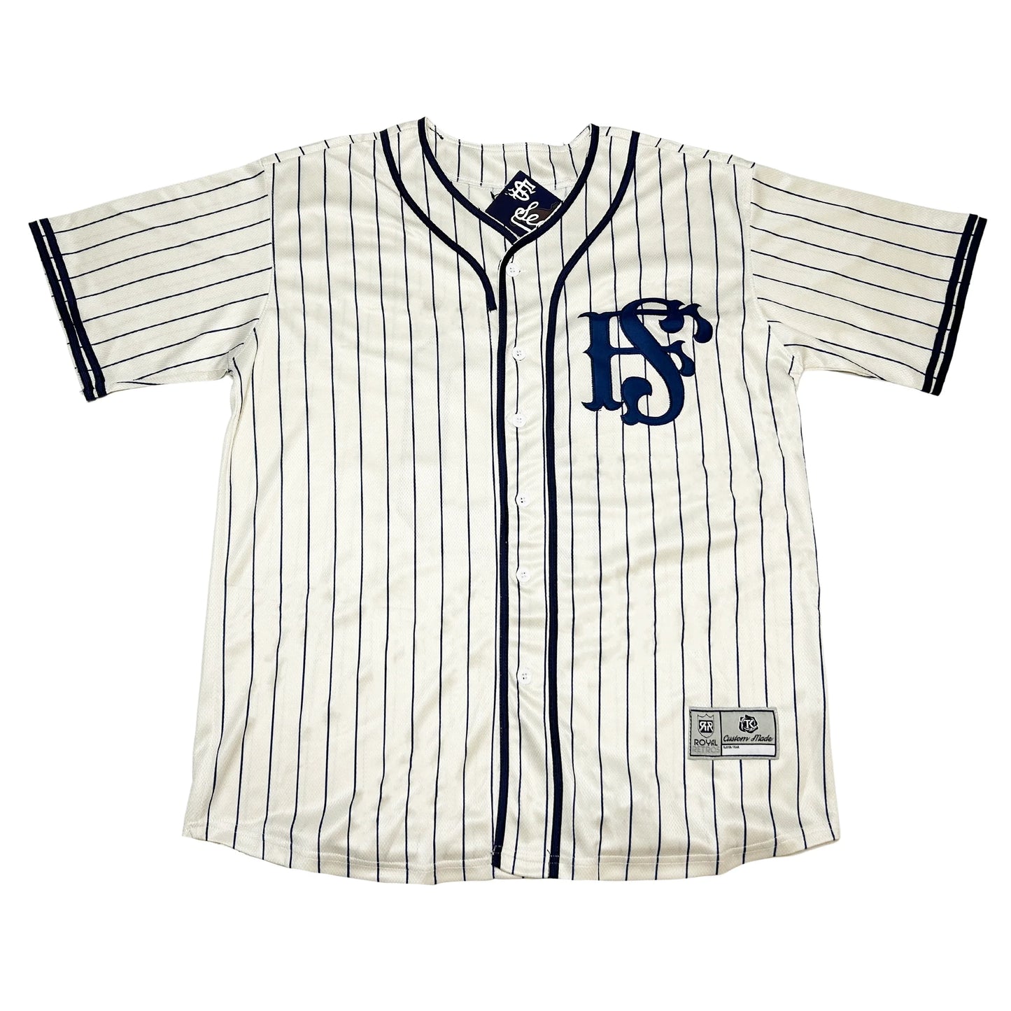 San Francisco Seals Monogram Jersey white with blue SF and pinstripes Royal Retros