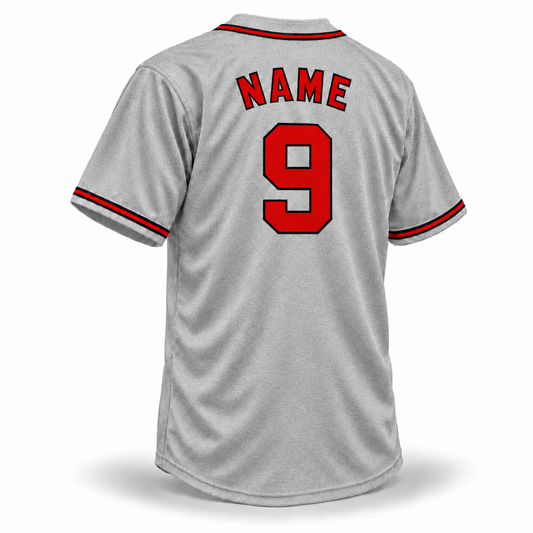 1938 Pittsburgh Crawfords NLB Jersey – gray wool back mockup with red NAME and number 9 outlined in black