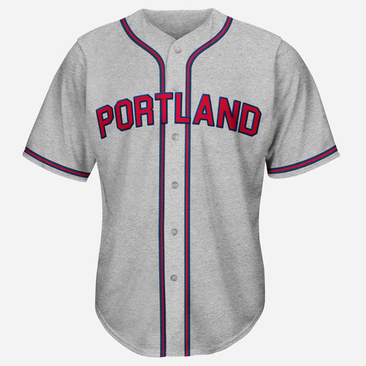 1950 Portland Beavers gray road jersey with red Portland lettering — Royal Retros
