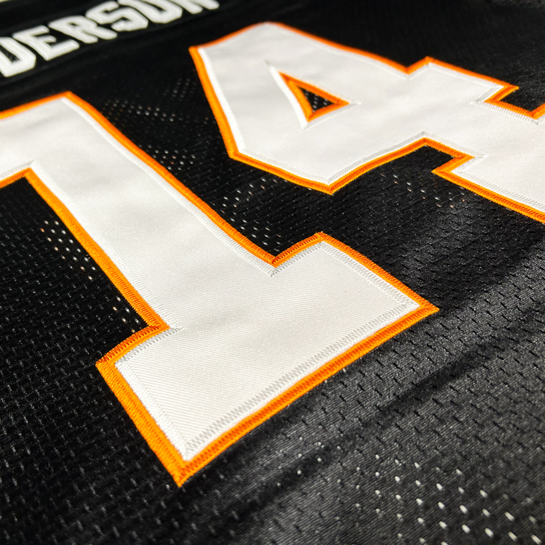 Cincinnati Bengals football jersey black. #14 close-up. Royal Retros