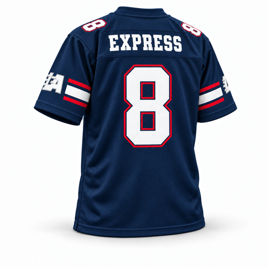 Back of the navy 1985 LA Express USFL jersey mockup with Express name and number 8