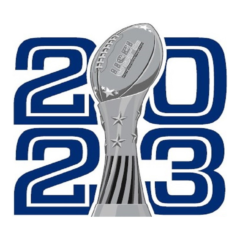 Football trophy with 2023 as a backdrop for USFL Championship Patch for Jersey
