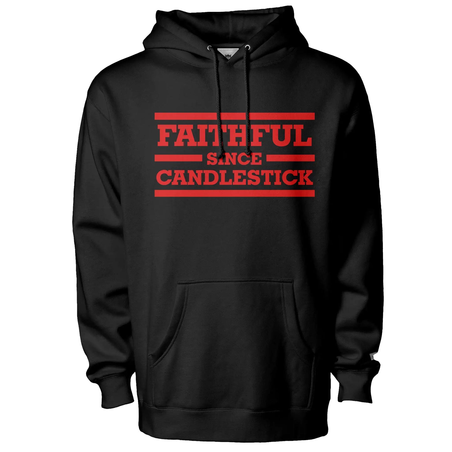 Faithful Since Candlestick Hoodie black with red lettering. Royal Retros