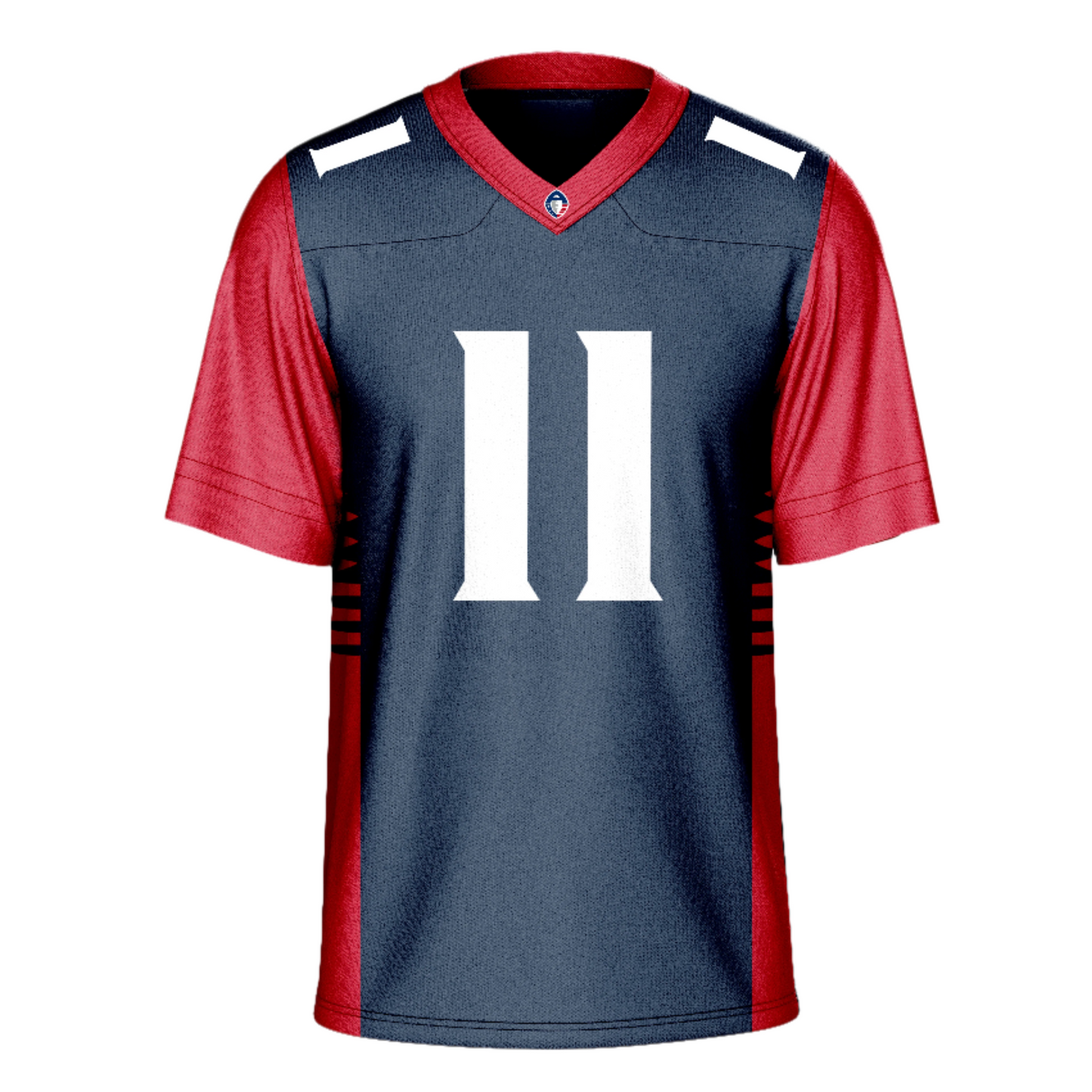 Memphis Express Jersey - Jerseys - AAF. Blue with red trim on sides, red sleeves and collar. #11 in white on chest and shoulders. Royal Retros