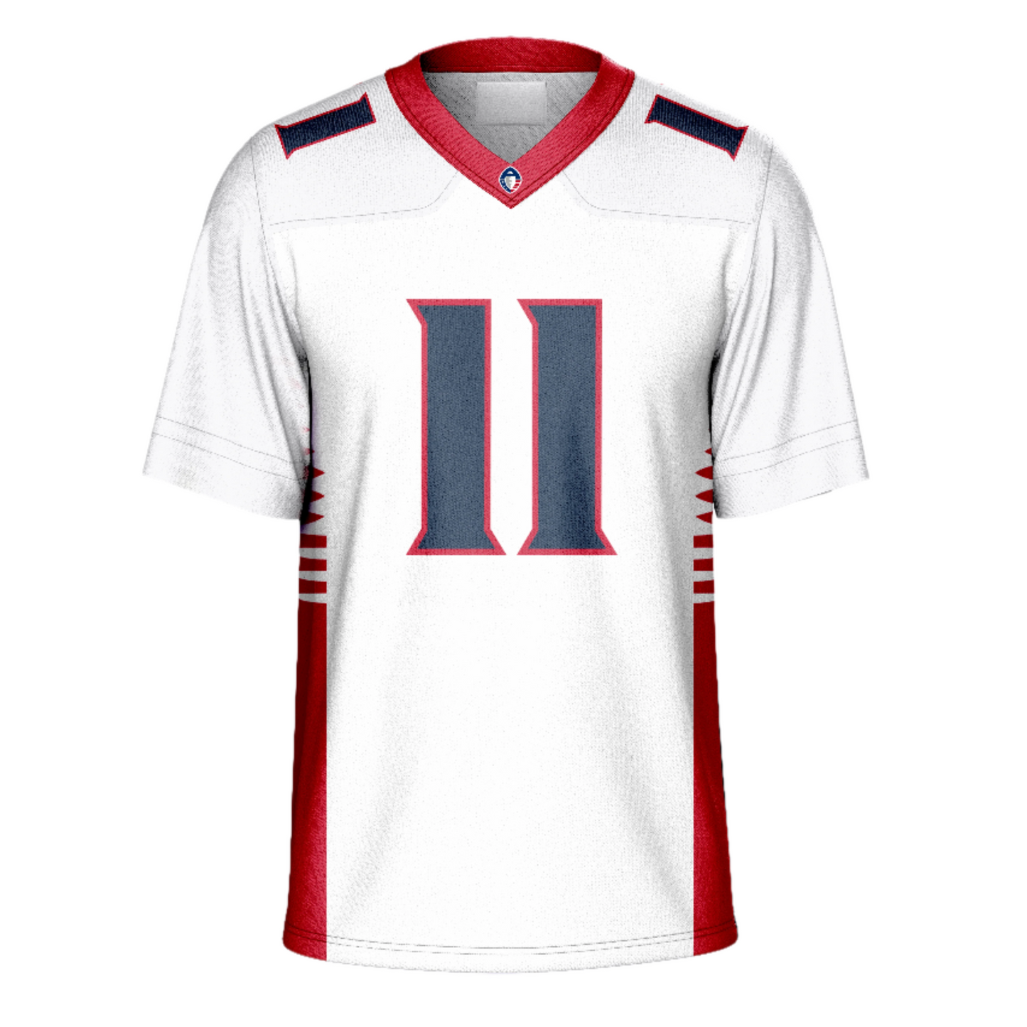 Memphis Express Jersey - Jerseys - AAF. White with red trim on sides, red collar. #11 in blue with red trim on chest and shoulders. Royal Retros