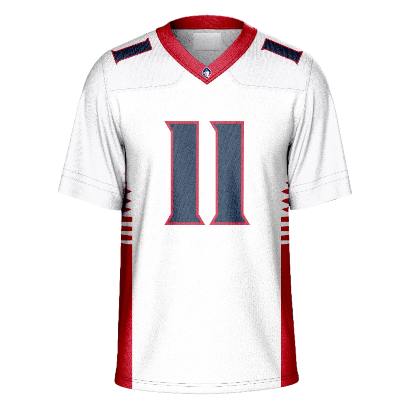 Memphis Express Jersey - Jerseys - AAF. White with red trim on sides, red collar. #11 in blue with red trim on chest and shoulders. Royal Retros