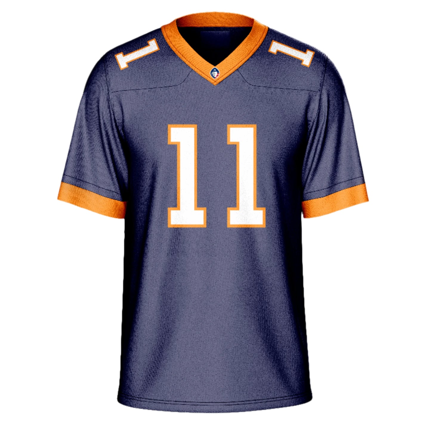 Orlando Apollos Jersey - Jerseys - AAF - blue. #11 on chest white with orange trim. Orange trim at sleeve ands and orange collar with #11 in white with orange trim on shoulders. Royal Retros