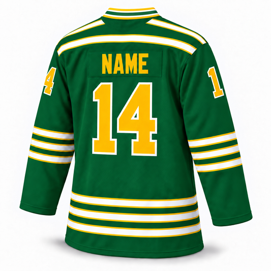 Chicago Cougars Remix green jersey back, NAME and number 14, corrected striped collar