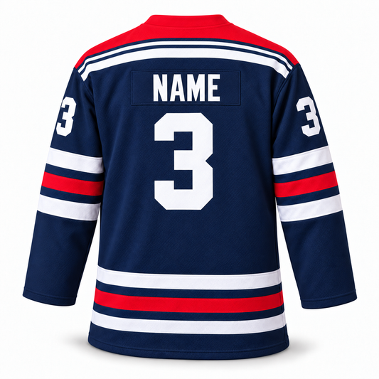 Dayton Gems navy jersey back mockup, NAME and number 3
