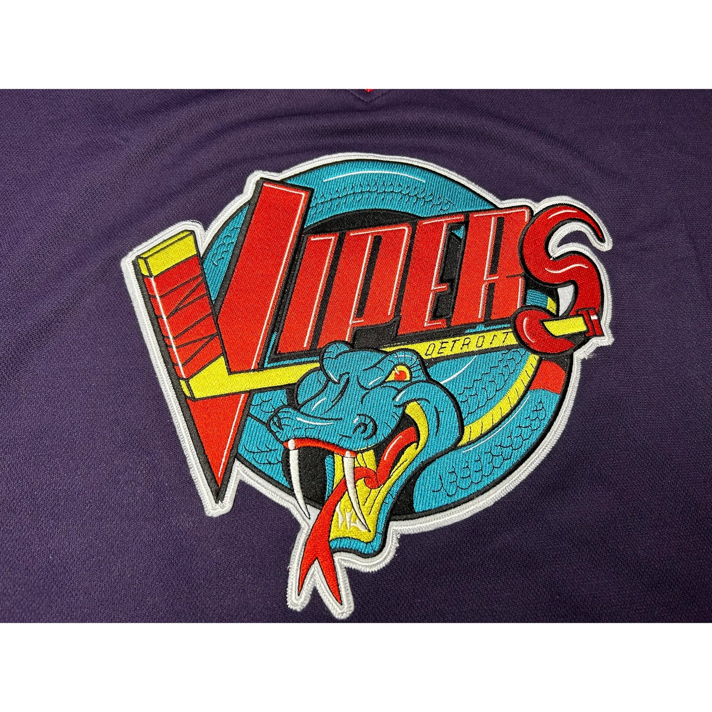 Detroit Vipers logo close-up on black jersey Royal Retros
