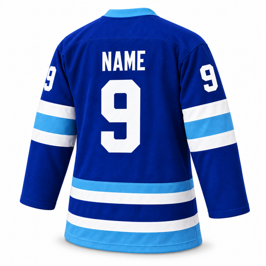 Houston Aeros custom hockey jersey blue back with NAME and number 9