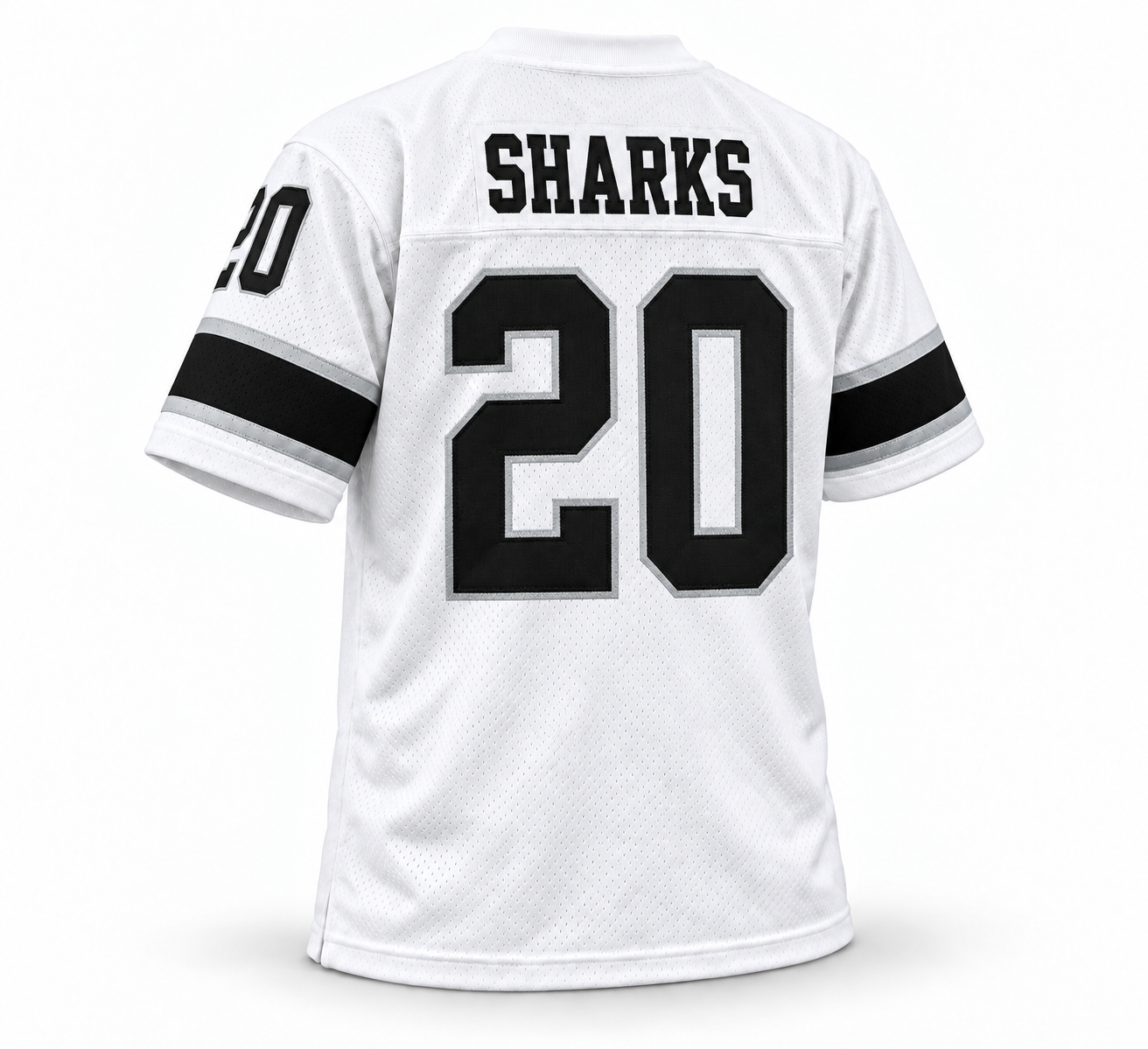 Jacksonville Sharks WFL Jersey white back SHARKS number 20 Royal Retros