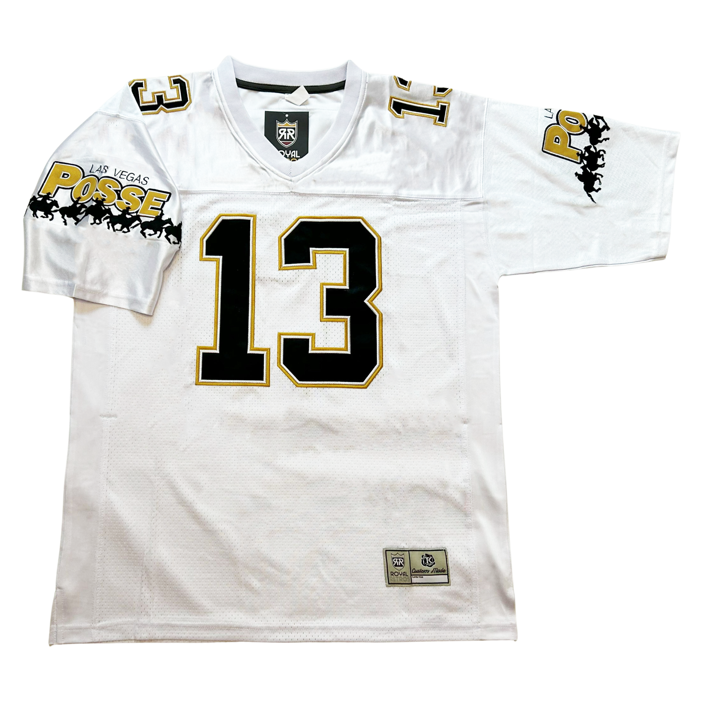 White Las Vegas Posse jersey with black and gold accents by Ron Meyer