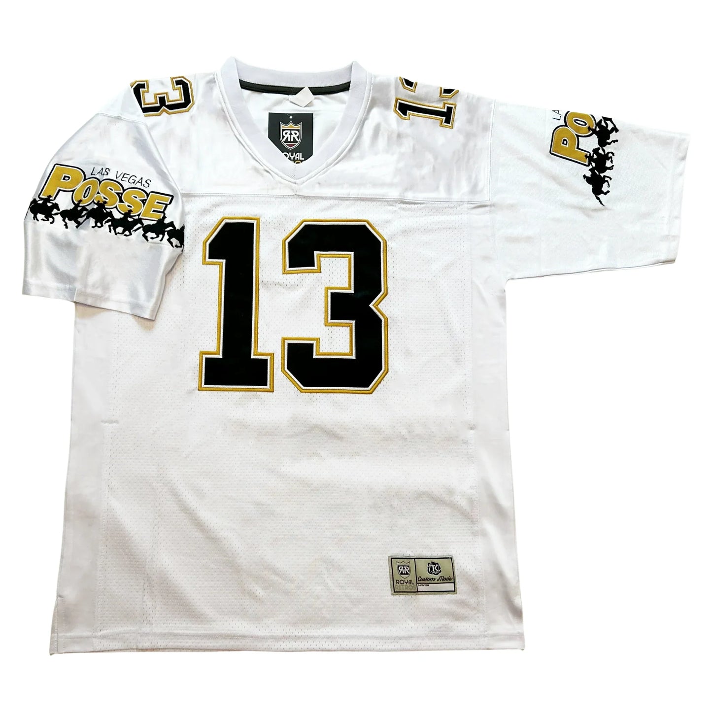 White Las Vegas Posse jersey with black and gold accents by Ron Meyer
