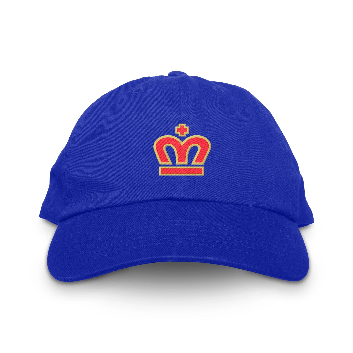 London Monarchs Unstructured Hat blue with red logo with gold trim Royal Retros