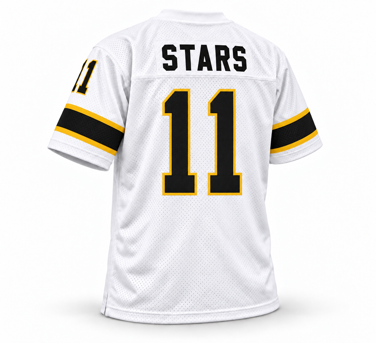 New York Stars WFL Jersey white back, STARS and black number 11, Royal Retros