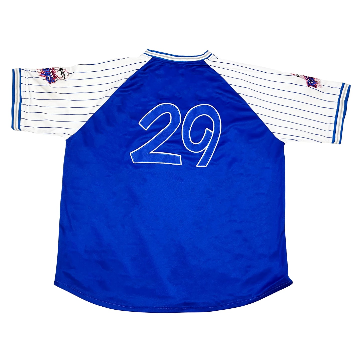 Orlando Sun Rays baseball jersey. Blue. #29 in blue with white trim. White sleeves with blue pinstripes. Royal Retros