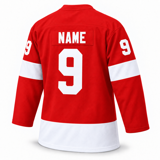 Port Huron Flags red jersey back mockup, NAME and number 9