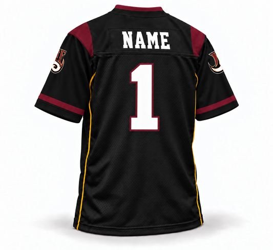 Rhein Fire WLAF Remix Jersey — black back with white NAME and white number 1