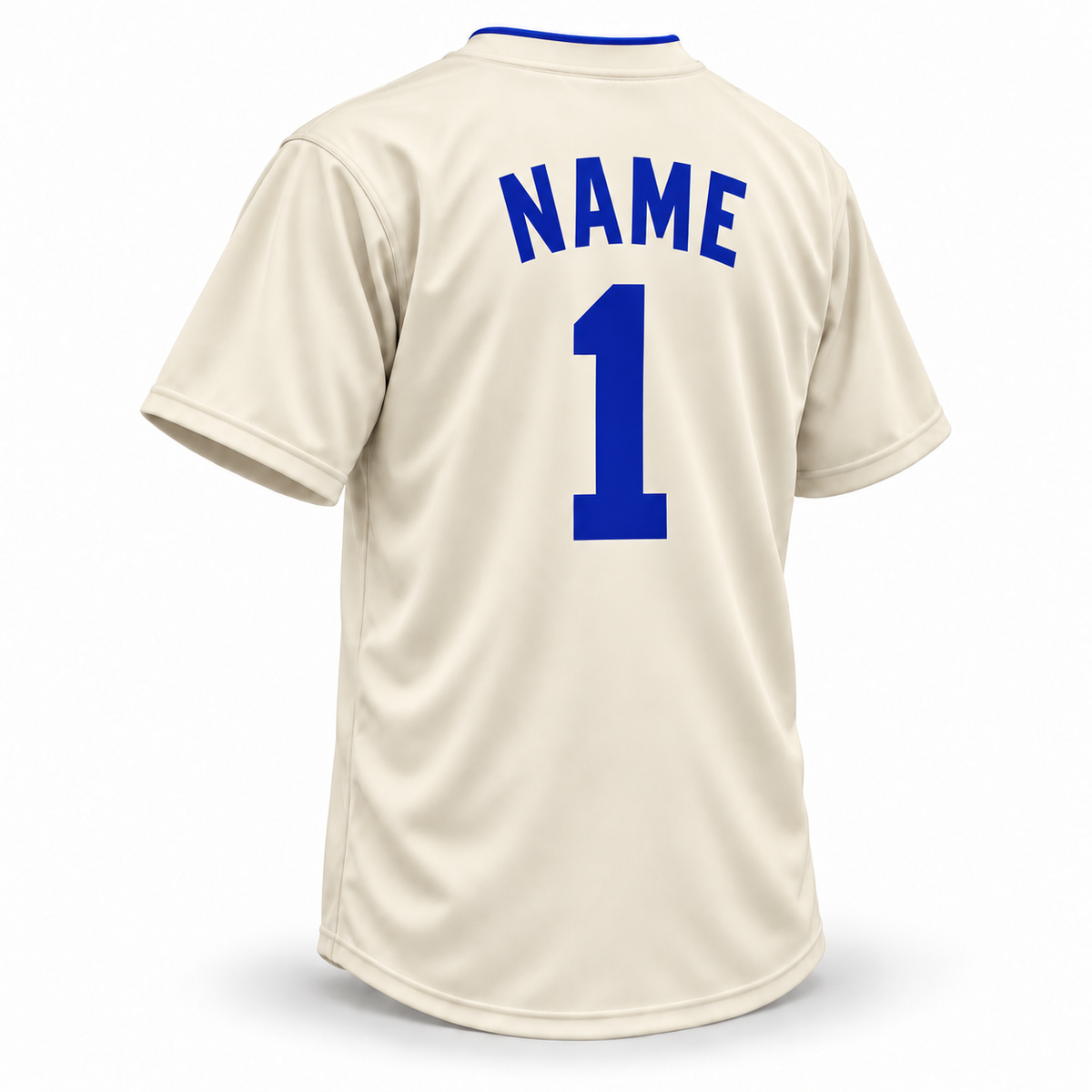 Salt Lake Occidentals NLB Jersey — cream back mockup with NAME and number 1 in solid royal blue block lettering.