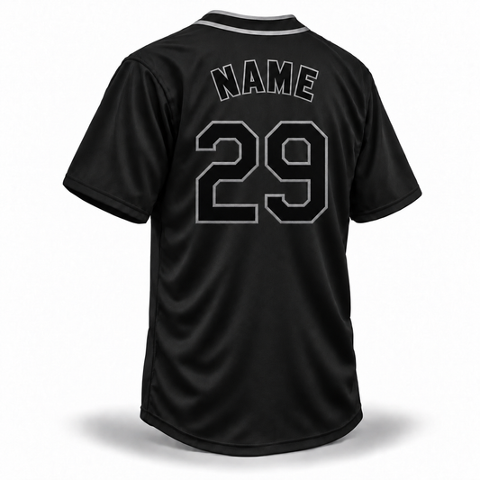 Seattle Steelheads NLB Remix Jersey – black back mockup with black NAME and block number 29 outlined in silver-gray