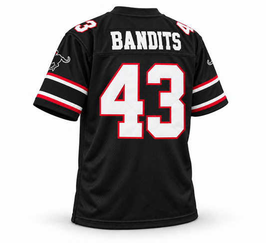 Tampa Bay Bandits USFL Remix jersey mockup — black back, BANDITS, number 43
