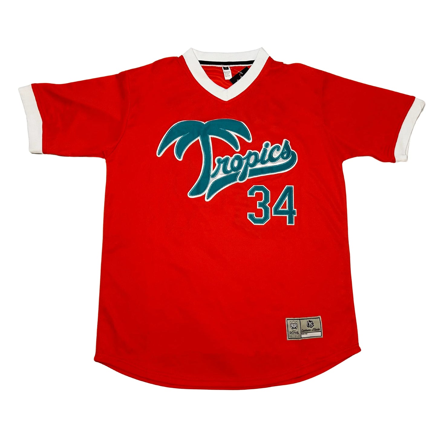 Red Palm Beach Tropics Jersey with Tropics and 34, perfect for vintage sports fans