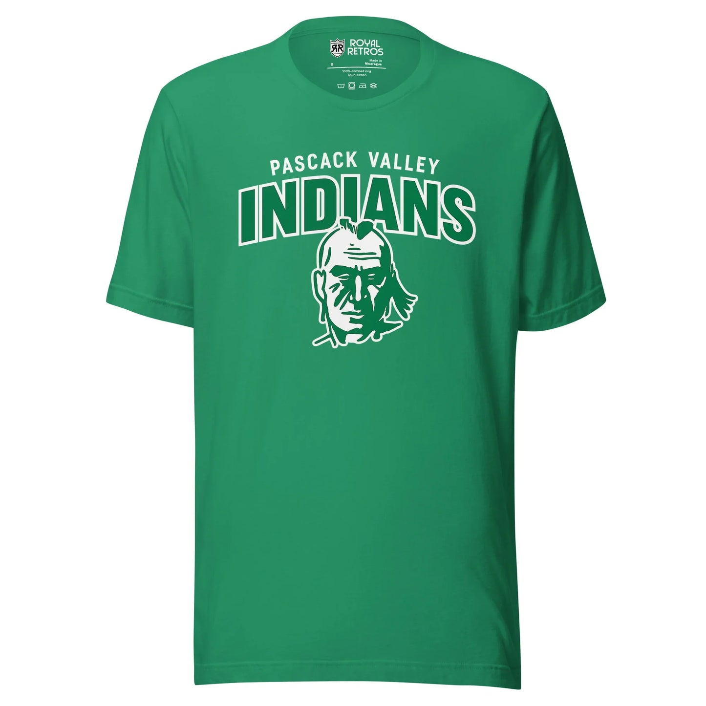 Pasack Valley Indians logo T-shirt. Green.