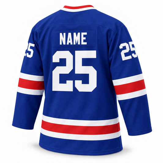 Vancouver Canucks WHL blue jersey back, white NAME and number 25.