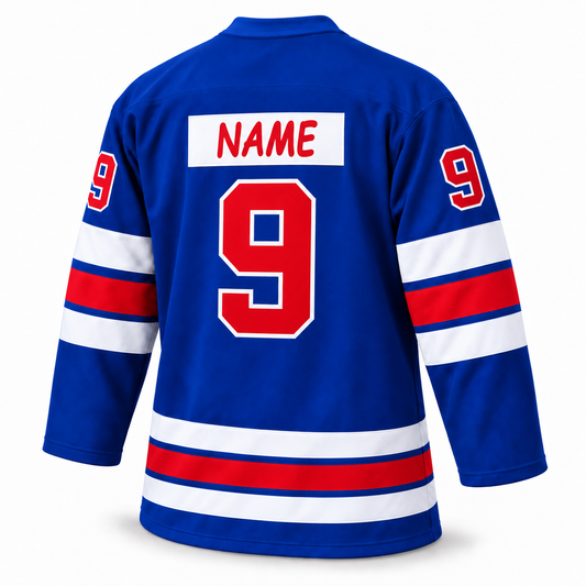 WHA Winnipeg Jets custom blue jersey back mockup, NAME and number 9