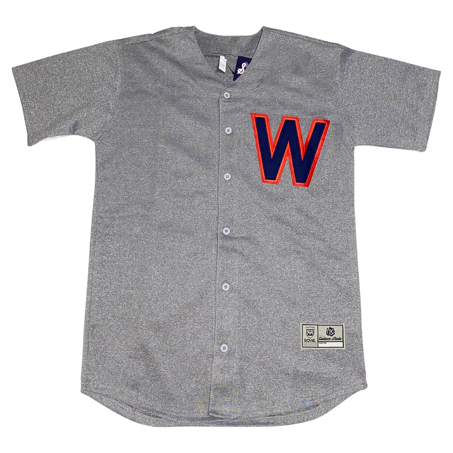1953 Washington Senators gray road jersey with blue W on chest — Royal Retros