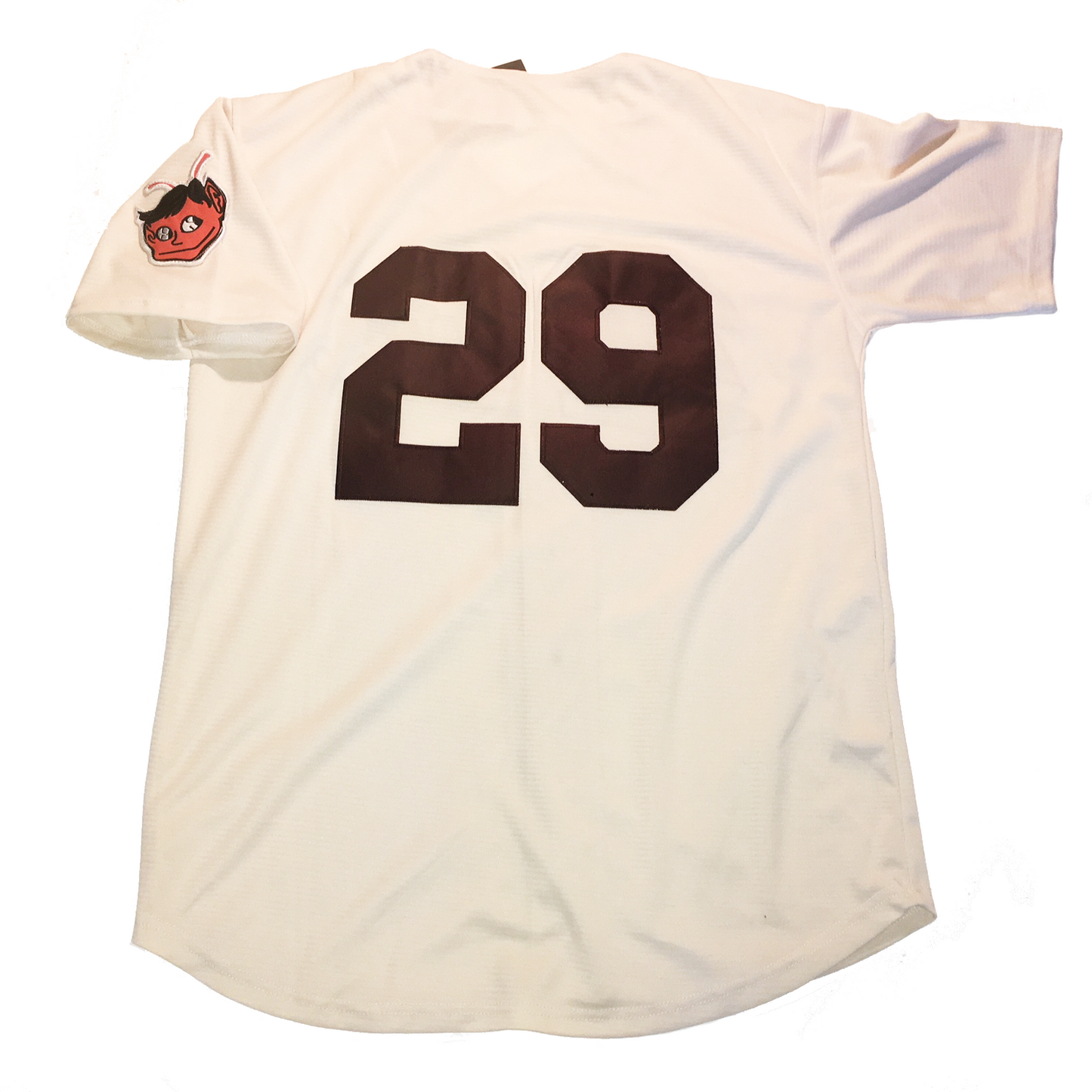 St Louis Browns Jersey Satchel Paige #29 in black on white. Elf on left sleeve. Royal Retros
