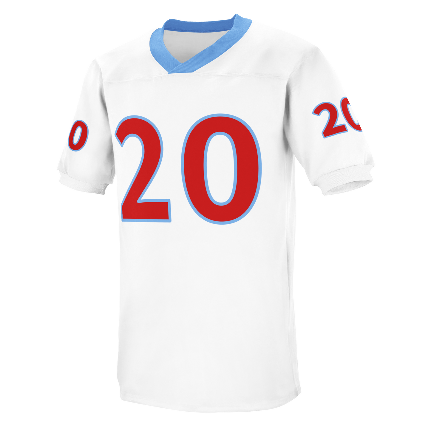 1960 replica Houston Oilers jersey white with red numbers trimmed in blue Royal Retros