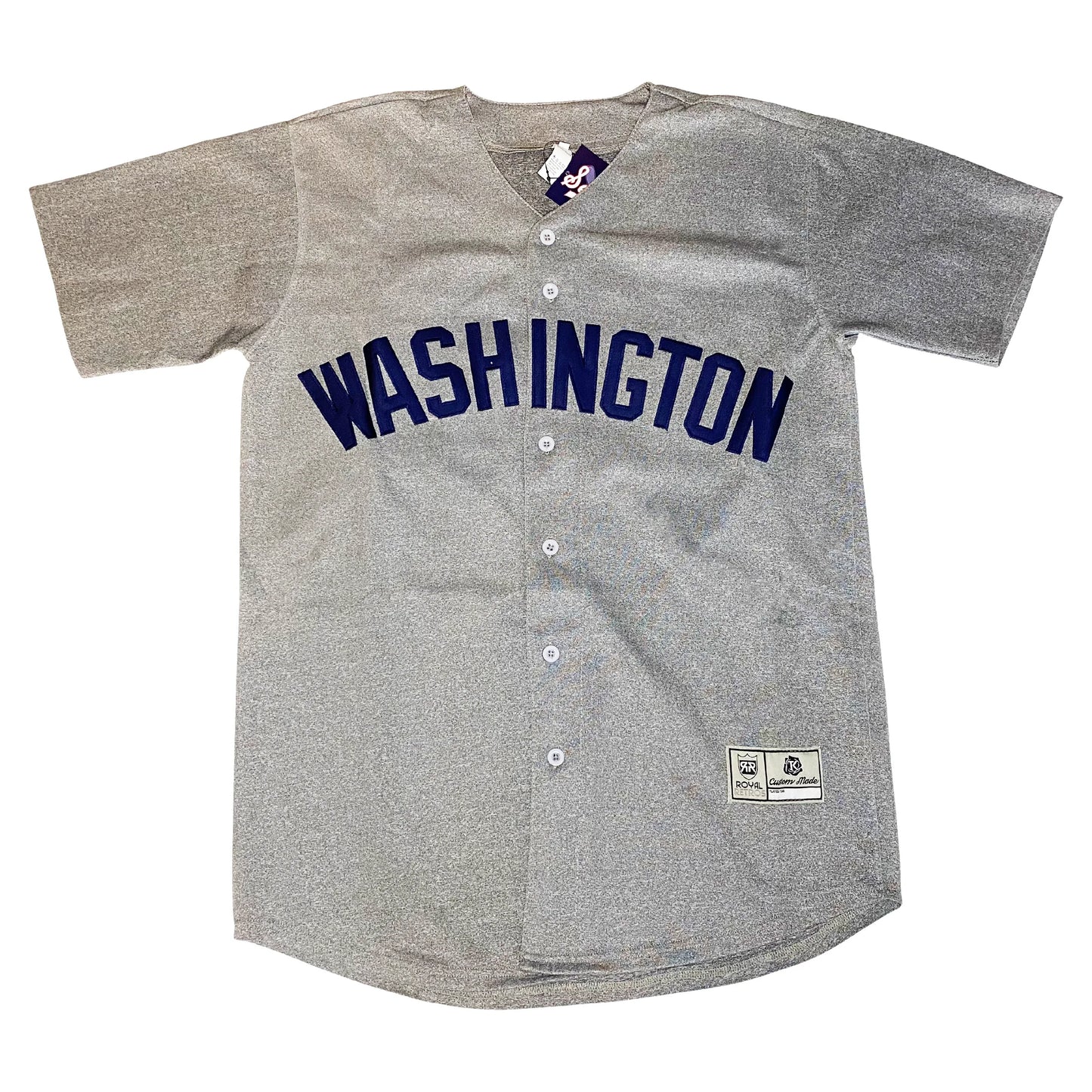 1961 Senators button up Jersey pepper gray with Washington curved in blue across chest Royal Retros