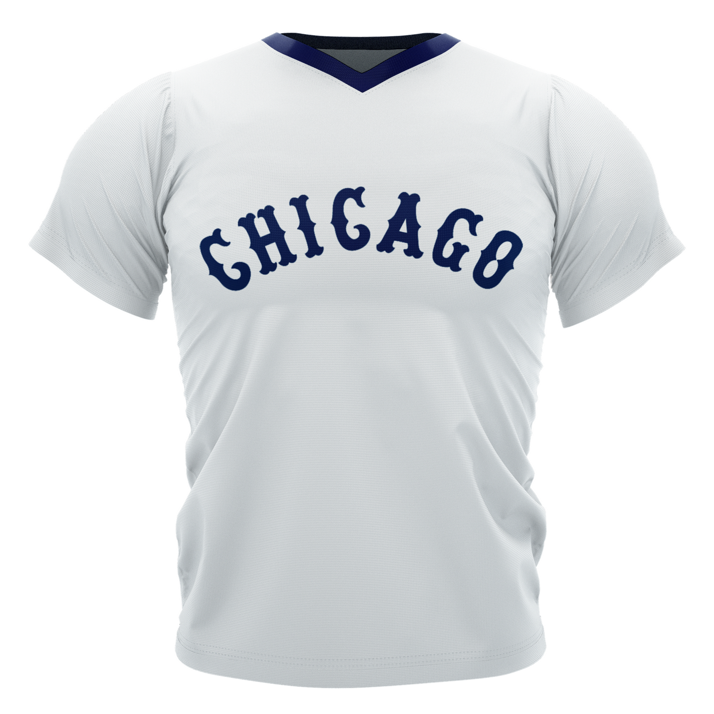 White t-shirt featuring Chicago text for Southside Chicago Baseball Jersey collection