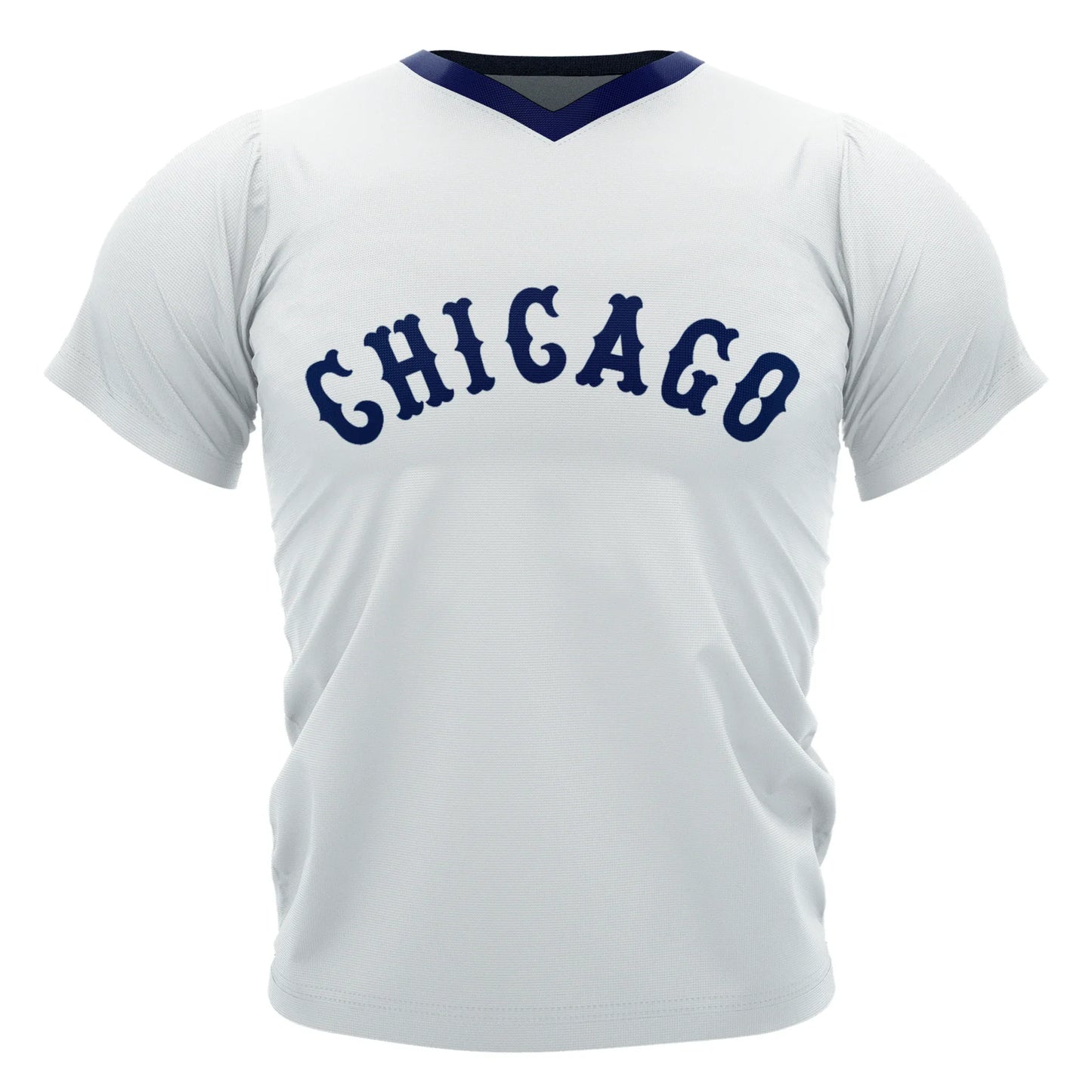 White t-shirt featuring Chicago text for Southside Chicago Baseball Jersey collection