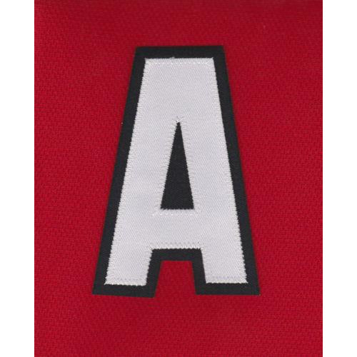 Alternate Captain Patch. Embroidered white "A" with black trim on red background. Royal Retros