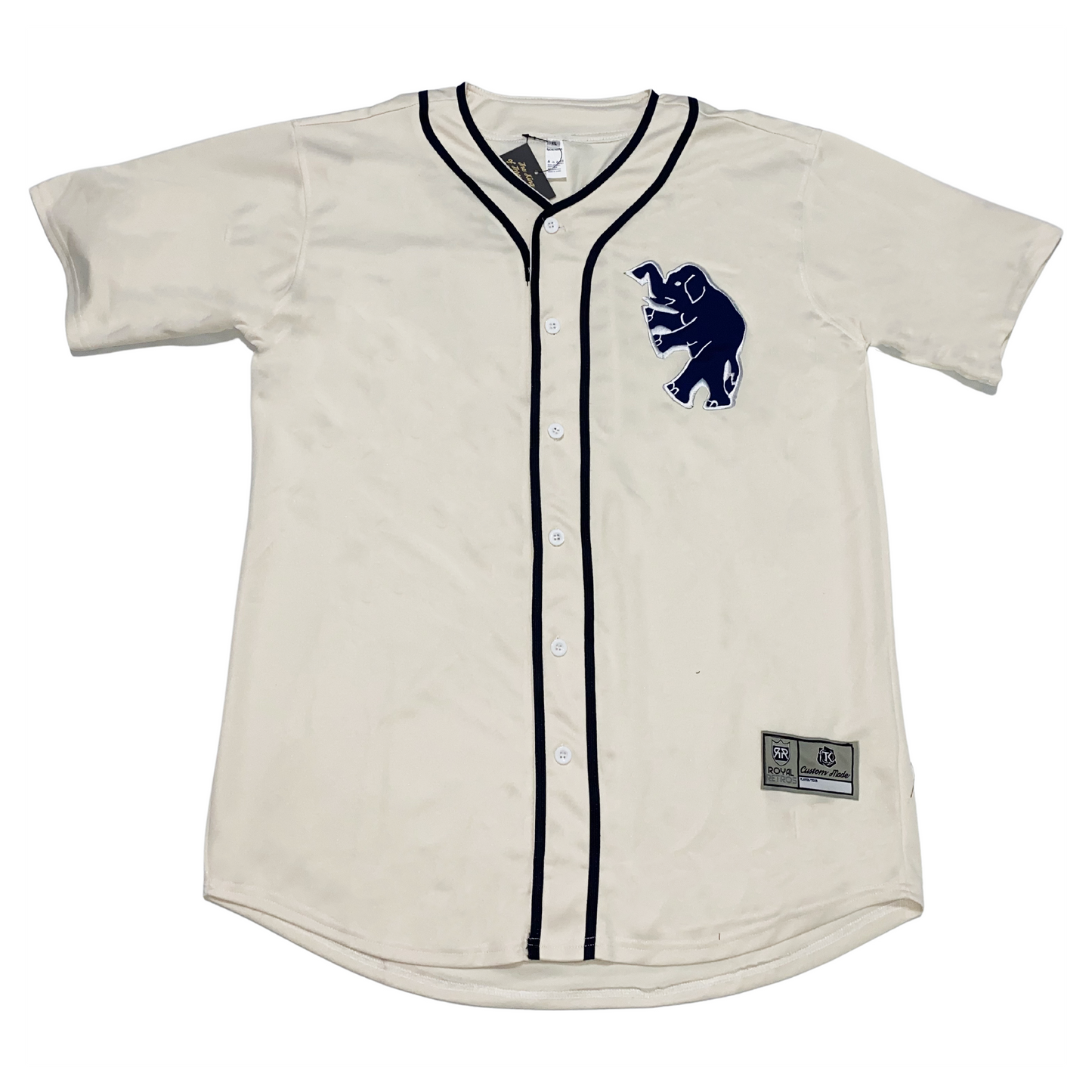 White Elephant Baseball Jersey featuring a unique elephant logo design