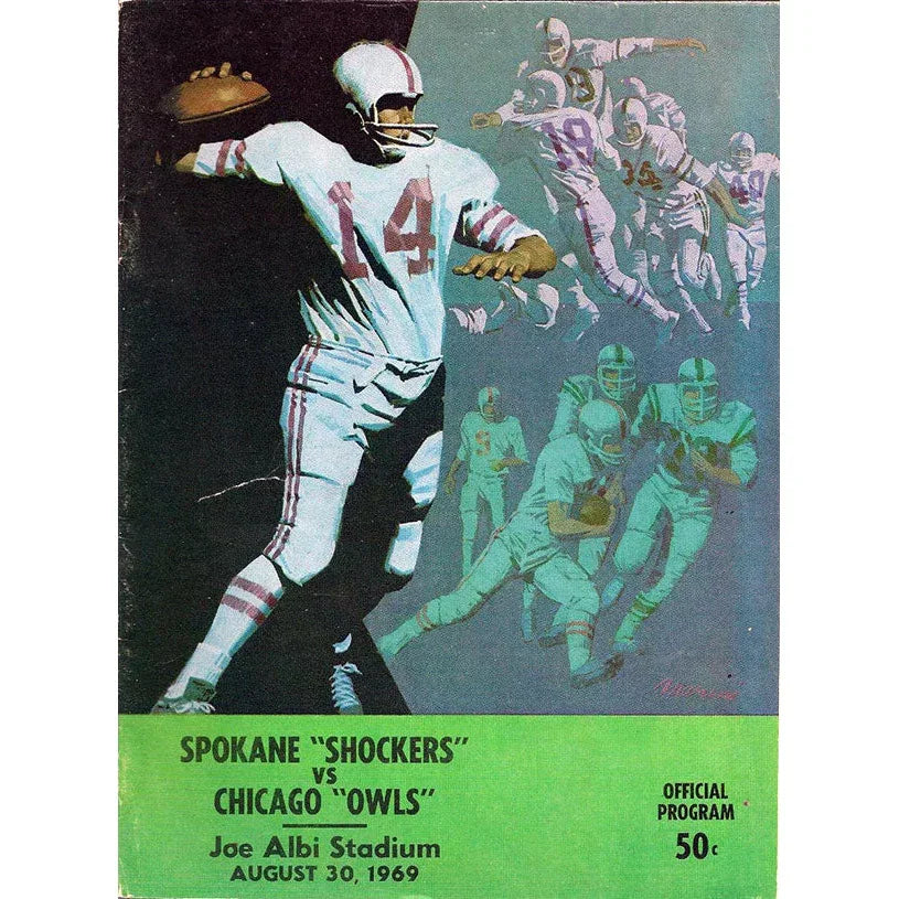 Vintage football program cover featuring Spokane Shockers Jersey design