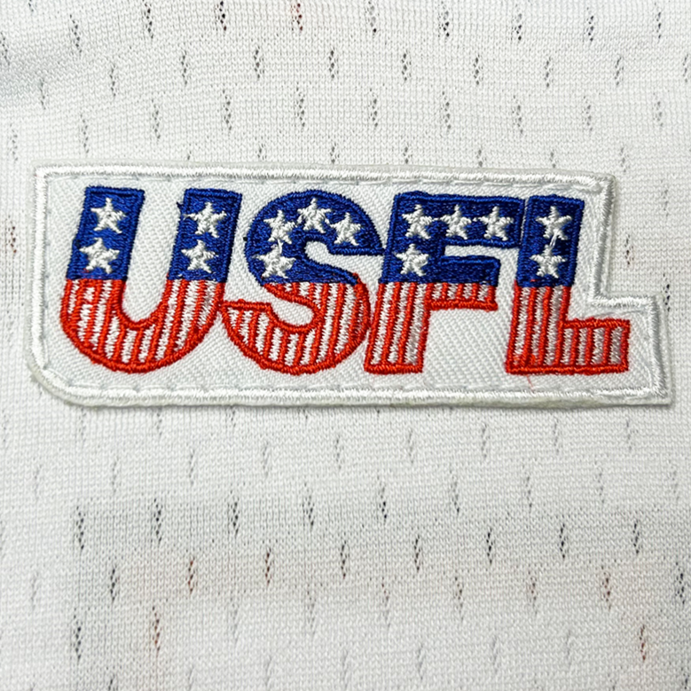 Houston Gamblers USFL Remix Jersey close-up USFL logo Royal Retros