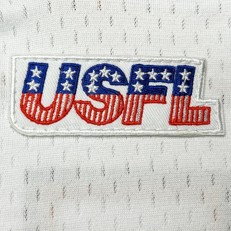 Houston Gamblers USFL Remix Jersey close-up USFL logo Royal Retros