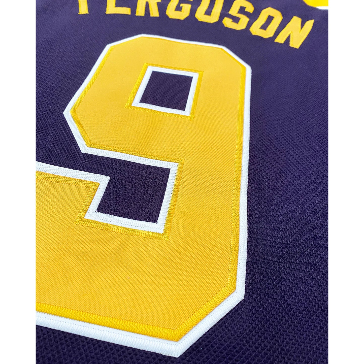 New York Golden Blades purple Jersey close-up #9 gold with white trim Royal Retros