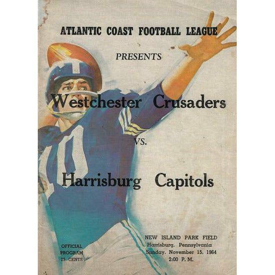 Vintage football program featuring Harrisburg Capitols and Don Jonas in tackle twill design