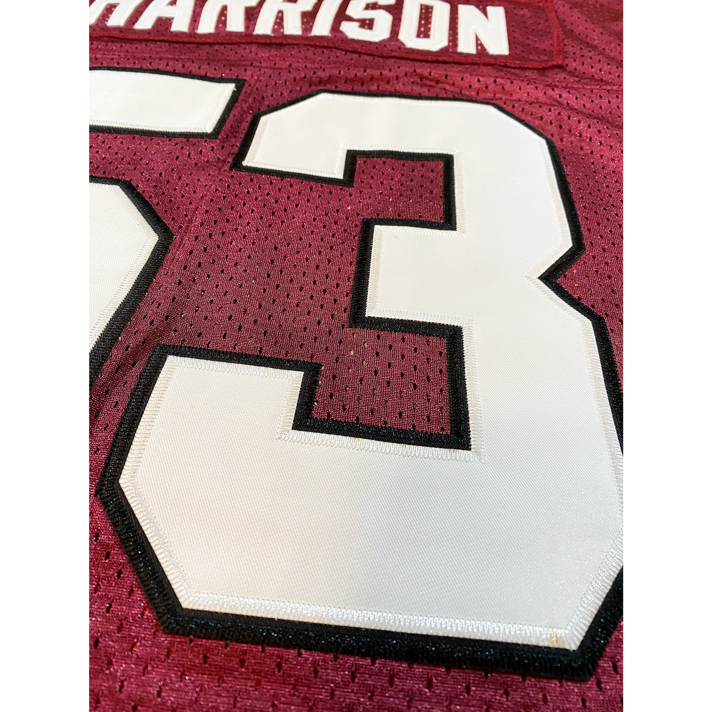 Rhein Fire WLAF Jersey marron close-up with white #53 Royal Retros