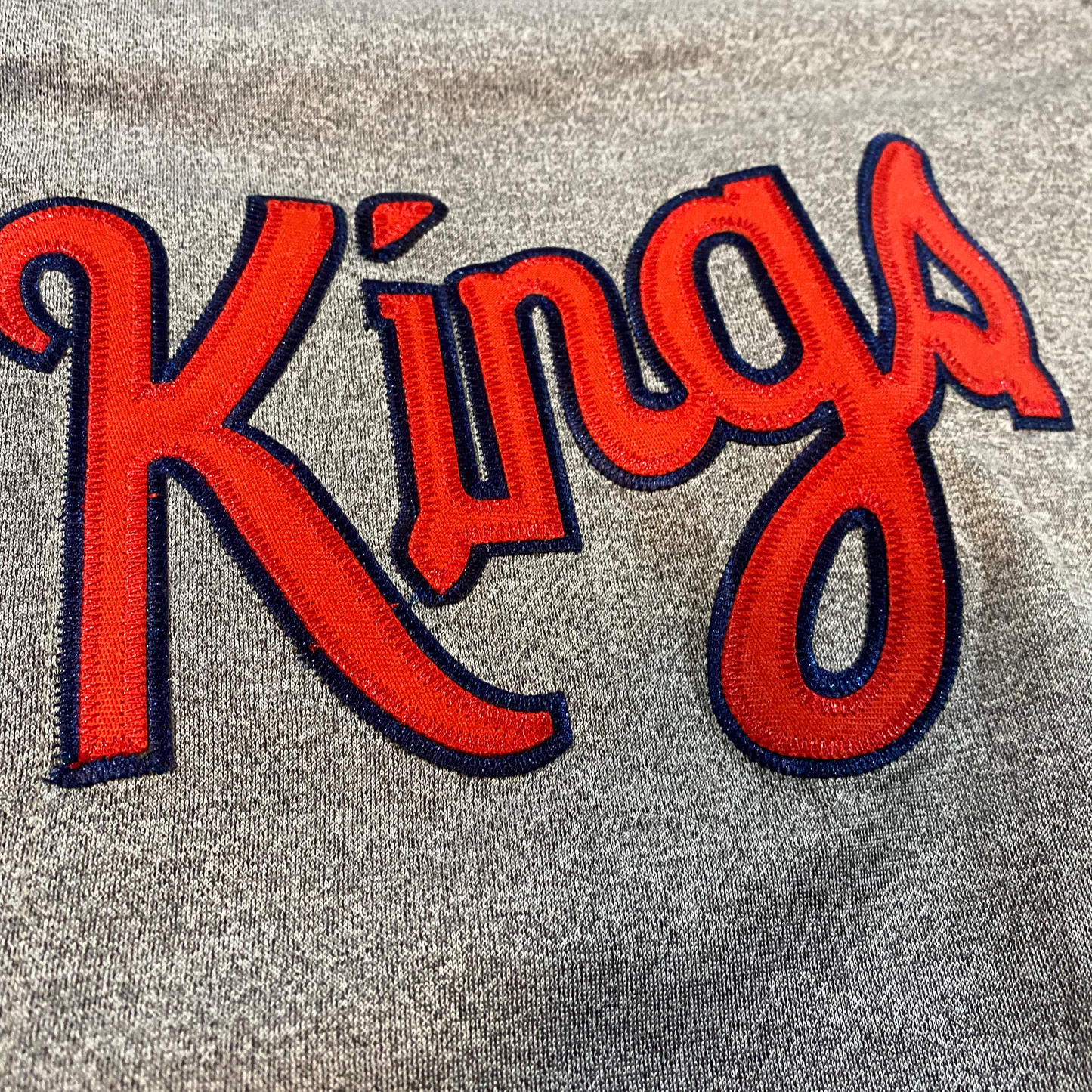 Embroidered Kings lettering on a Havana Sugar Kings vintage hockey jersey