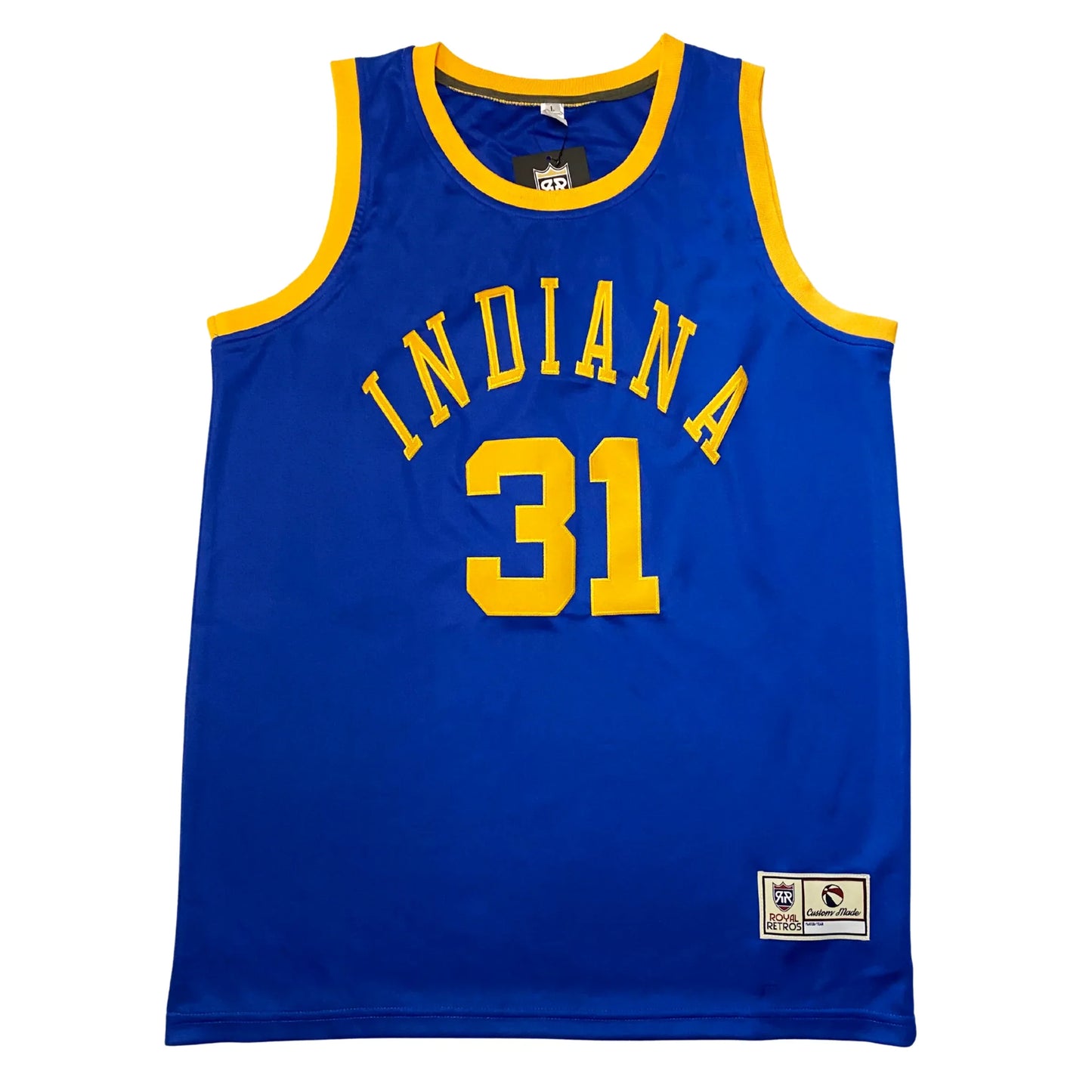Blue and yellow Indiana ABA Jersey from Royal Retros, perfect for American Basketball Association fans
