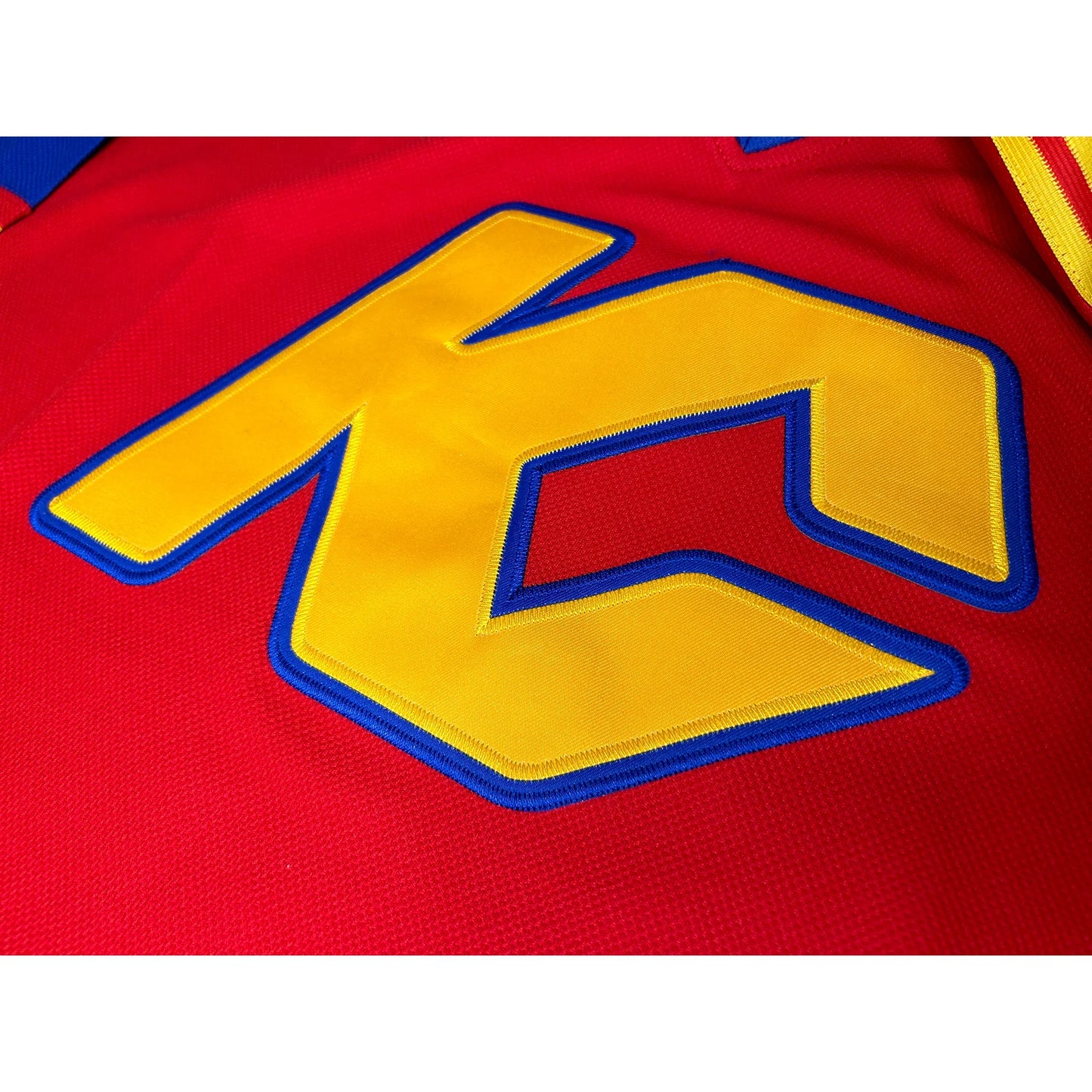 Kansas City Scouts Remix Jersey KC logo up close Royal Retros