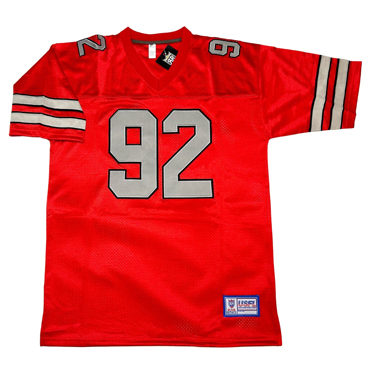 Red 1984-85 Memphis Showboats USFL Jersey with number 92 displayed prominently