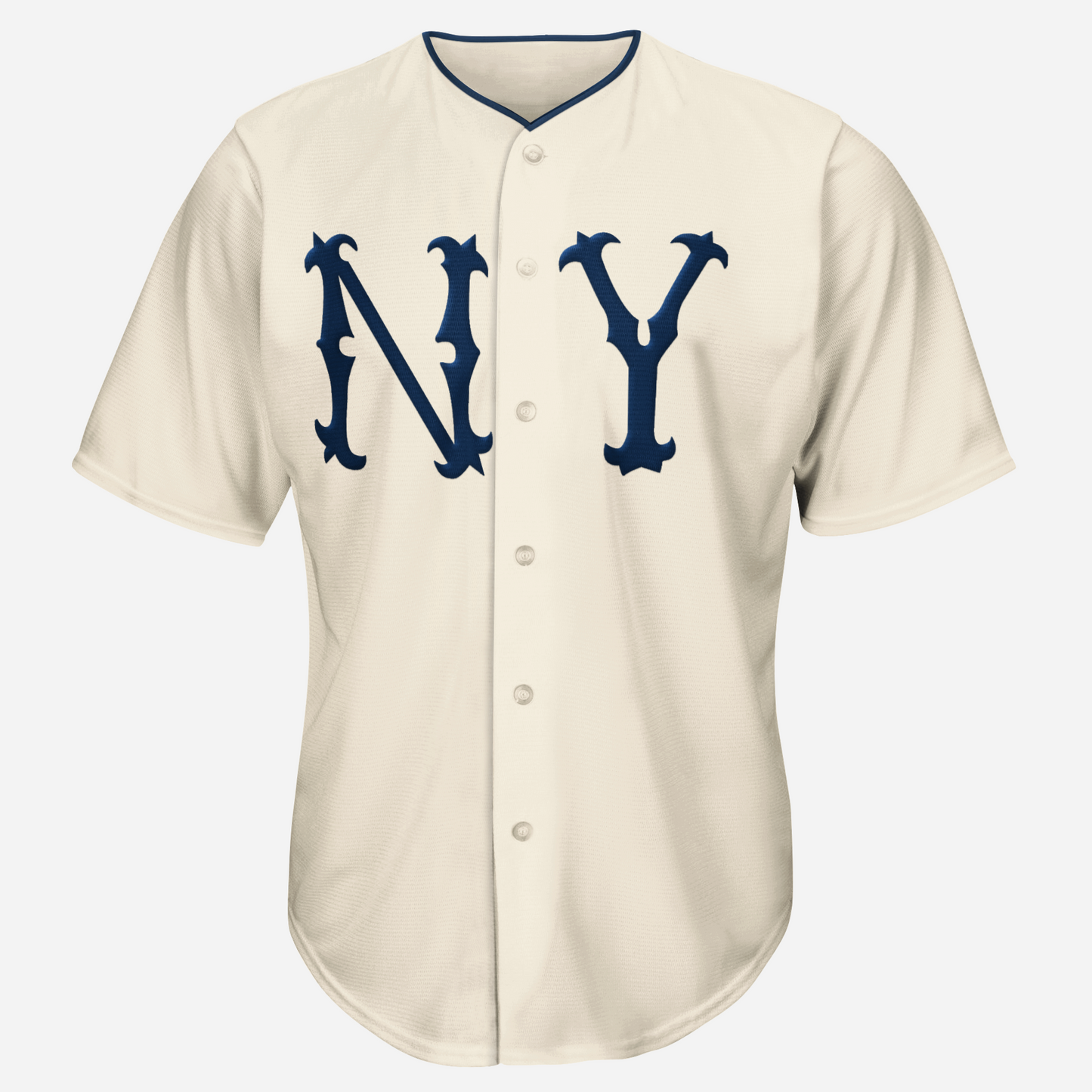 New York Highlanders jersey white with large navy NY on chest. Navy trim on neck. Royal Retros